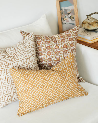 Block Printed Linen Cushion 35 x 55 cm - Homebody Denver