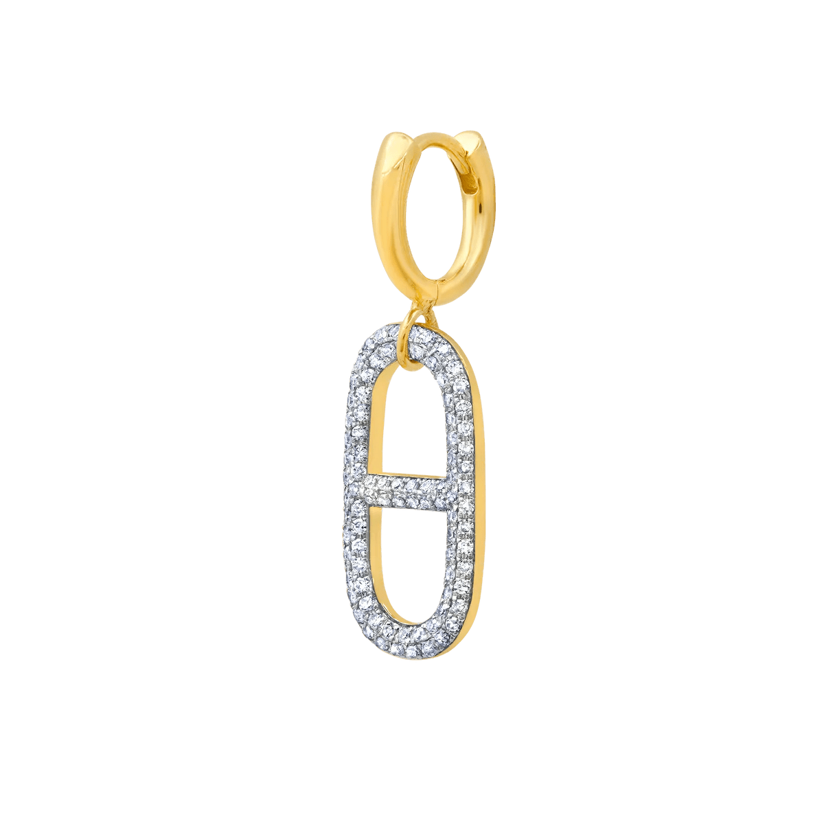 Gabriela Artigas Single Stirrup Link with White Pave Diamonds on 14K Colmillo Huggie - Homebody Denver