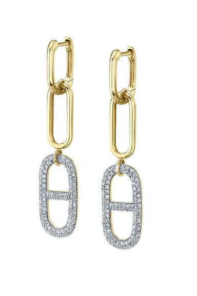 Gabriela Artigas Stirrup Link Earrings with White Pavé Diamonds on 14K Yellow Gold Chain (Pair) - Homebody Denver