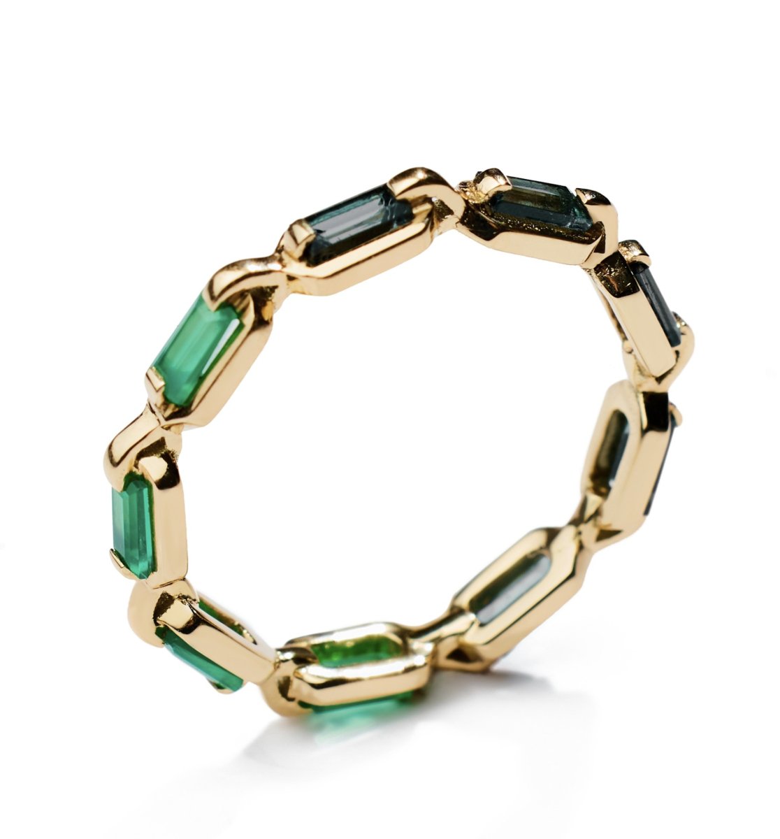 Lito 14K Yellow Gold "Rebalance" Chain Ring with Green Agate and London Blue Topaz - Homebody Denver