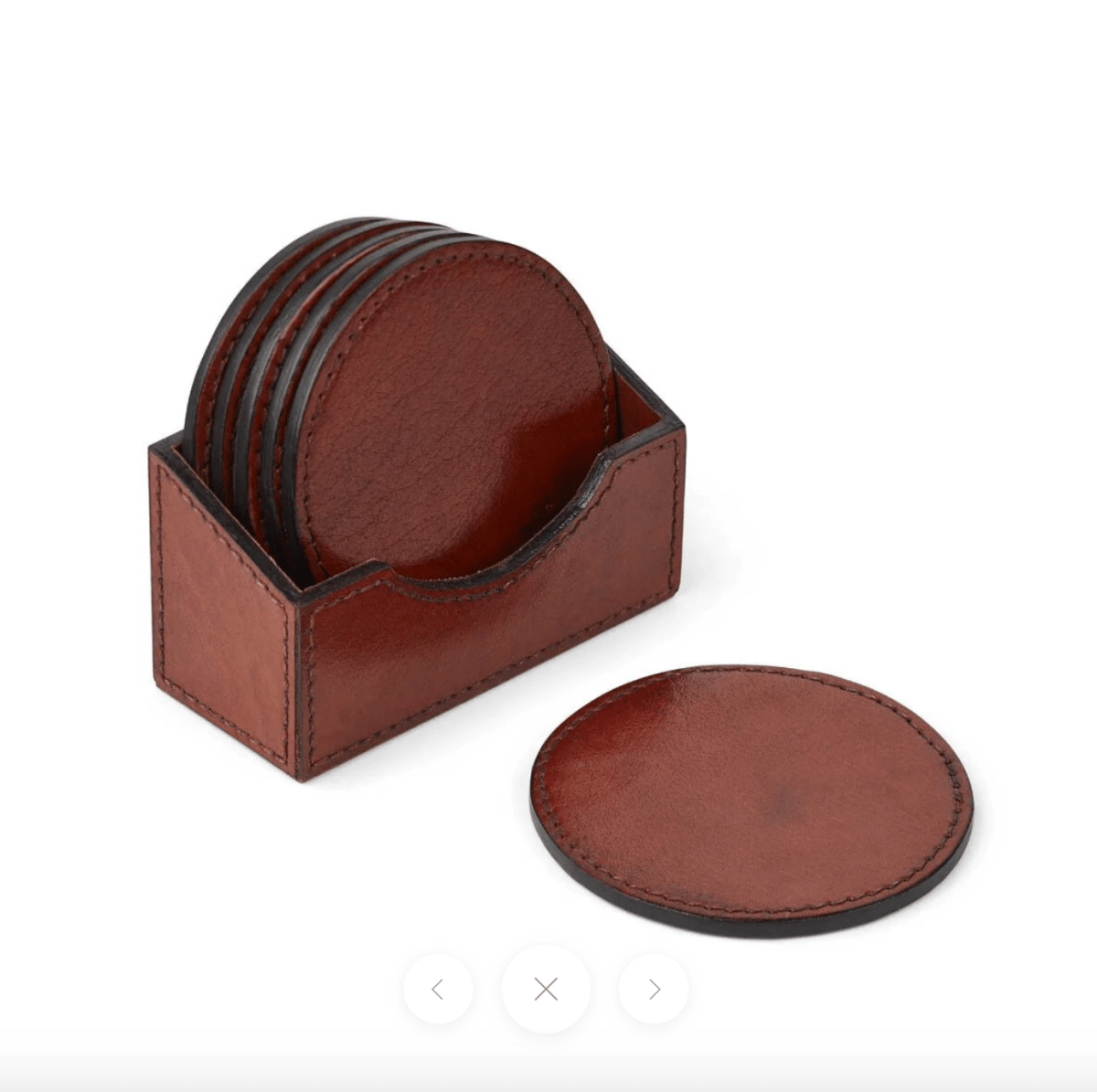 Round Calf Leather Coaster Set of 6, Camel 4"diameter - Homebody Denver