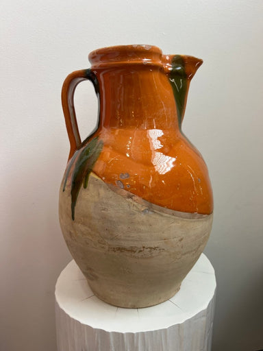 Vintage Burnt Orange and Green Terracotta Pitcher, South of France - Homebody Denver