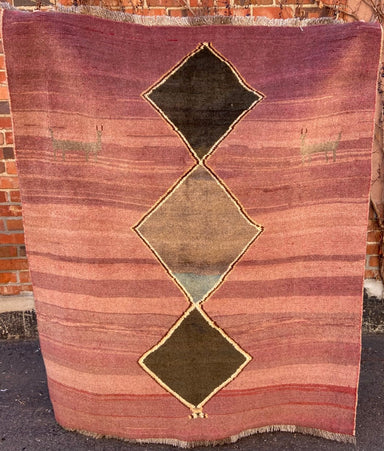 Vintage Wool Gabbeh Rug, Rose with Brown Diamonds 58" x 46.5" - Homebody Denver