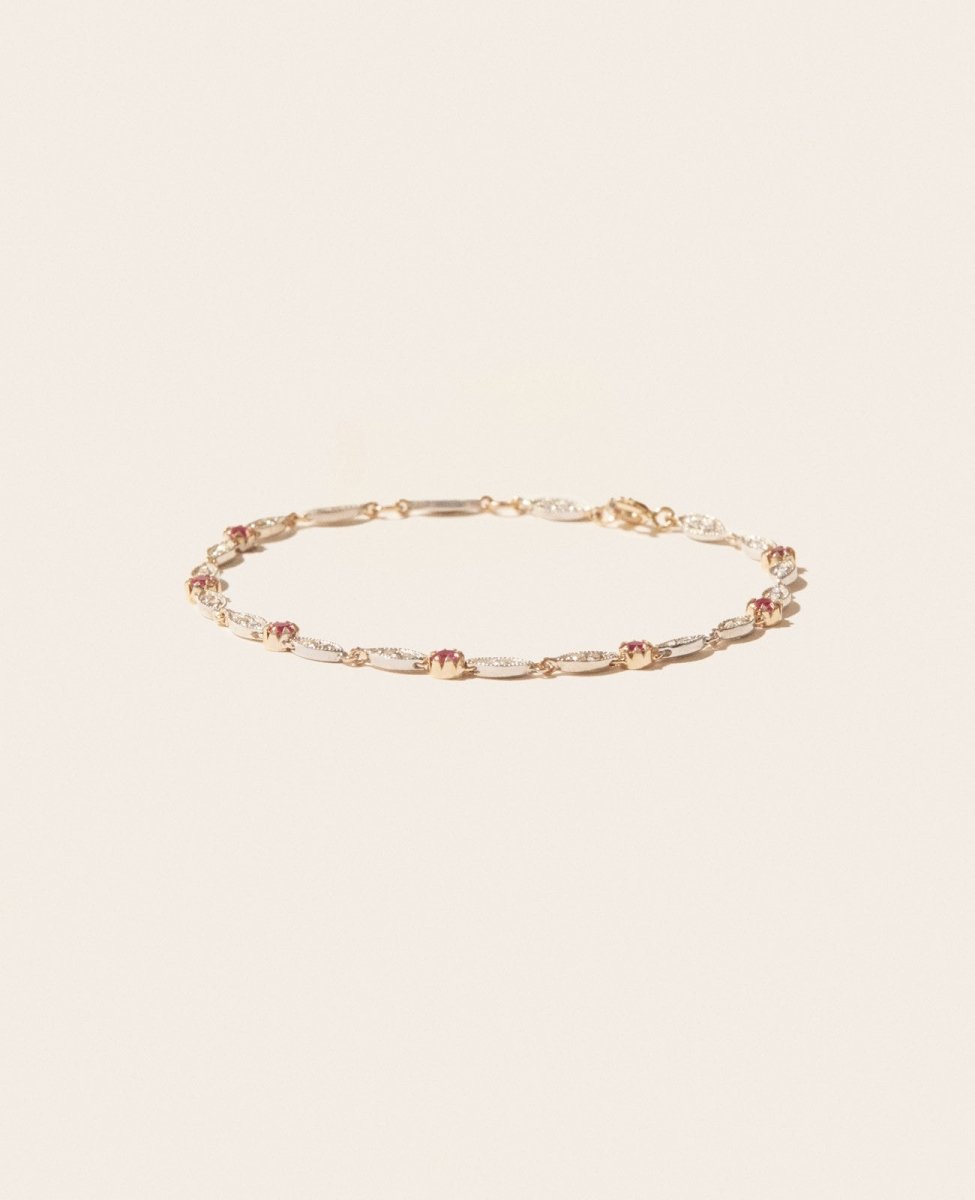 AVA Bracelet, pink sapphire, 9 carat yellow gold, diamonds, and silver - Homebody Denver