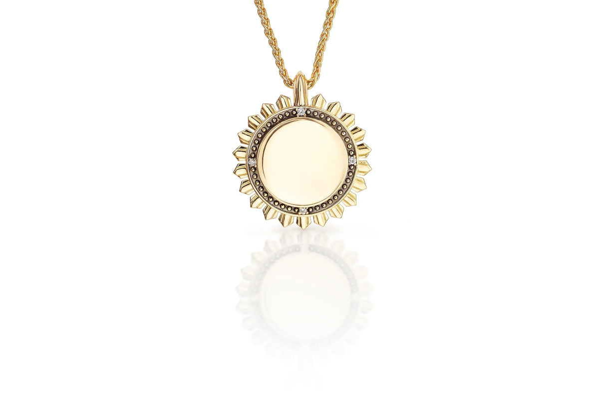 Fiore Wylde Beaded Suncoin Necklace 18kt. Yellow Gold with Diamond Rounds - Homebody Denver