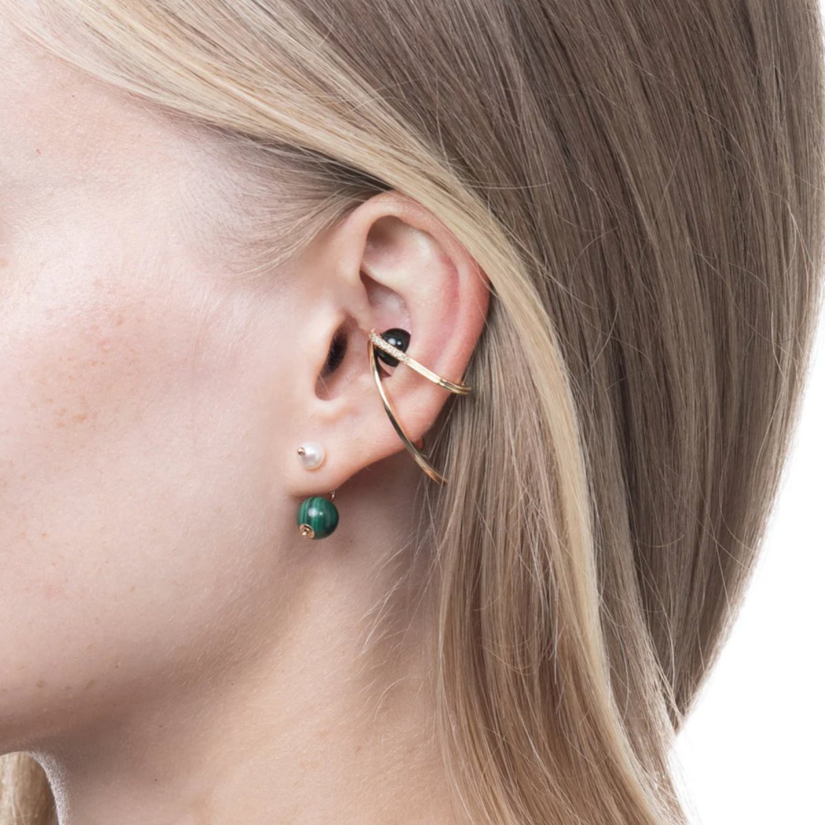 Hirotaka Single Bumble Bee Pearl Earring with Malachite Backing - Homebody Denver