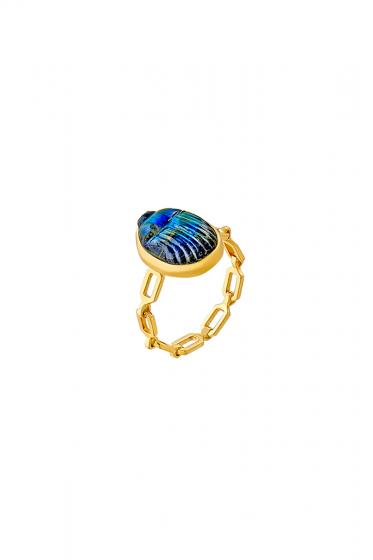 Lito 14Kt Yellow Gold Link Ring with Mineral Stone Scarab - Homebody Denver